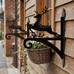 Reindeer with stars metal hanging basket bracket mounted on outdoor wall for plant decoration