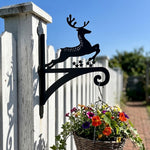 Reindeer with stars metal hanging basket bracket mounted on outdoor wall for plant decoration