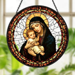 Religious madonna and child virgin mary stained glass suncatcher window hanging, suitable for home and garden decoration