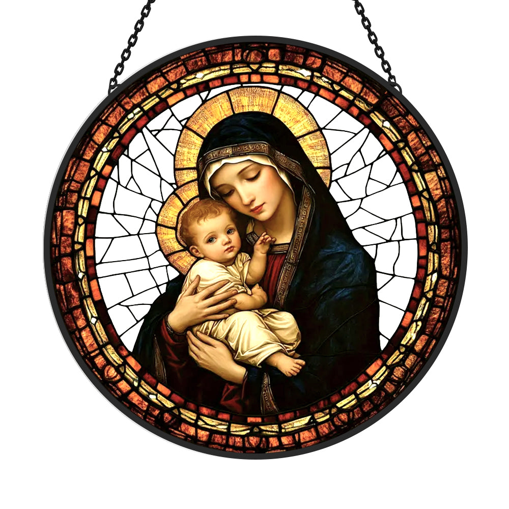 Religious madonna and child virgin mary stained glass suncatcher window hanging, suitable for home and garden decoration