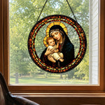 Religious madonna and child virgin mary stained glass suncatcher window hanging, suitable for home and garden decoration
