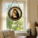 Religious madonna and child virgin mary stained glass suncatcher window hanging, suitable for home and garden decoration