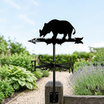 Rhino metal weather vane with directional arrows and mounting rod, outdoor roof and garden decoration