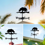 Rhino metal weather vane with directional arrows and mounting rod, outdoor roof and garden decoration