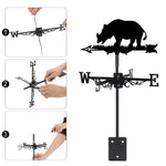 Rhino metal weather vane with directional arrows and mounting rod, outdoor roof and garden decoration