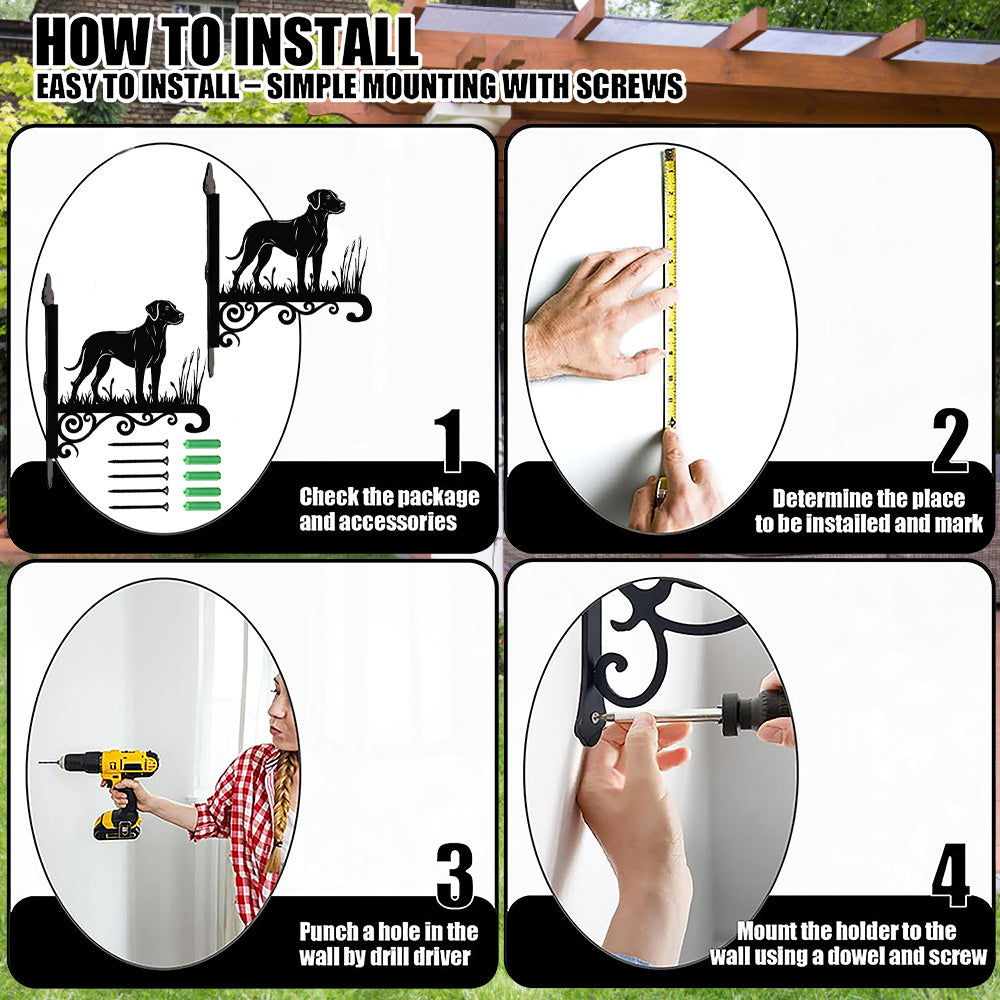Rhodesian ridgeback metal hanging basket bracket mounted on outdoor wall for plant decoration