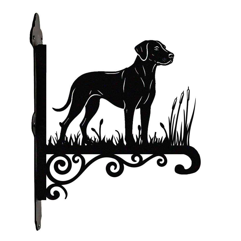 Rhodesian ridgeback metal hanging basket bracket mounted on outdoor wall for plant decoration