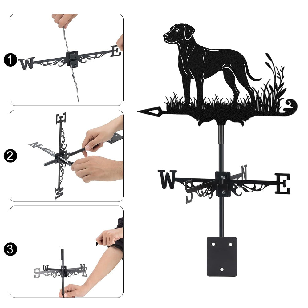Rhodesian ridgeback metal weather vane with directional arrows and mounting rod, outdoor roof and garden decoration