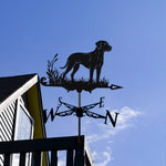 Rhodesian ridgeback metal weather vane with directional arrows and mounting rod, outdoor roof and garden decoration