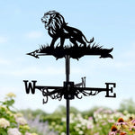 Roaring lion metal weather vane with directional arrows and mounting rod, outdoor roof and garden decoration