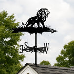 Roaring lion metal weather vane with directional arrows and mounting rod, outdoor roof and garden decoration