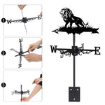 Roaring lion metal weather vane with directional arrows and mounting rod, outdoor roof and garden decoration