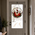 Robin lantern poinsettia stained glass suncatcher window hanging, suitable for home and garden decoration