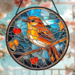 Robin with hearts stained glass suncatcher window hanging, suitable for home and garden decoration