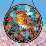 Robin with hearts stained glass suncatcher window hanging, suitable for home and garden decoration