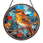 Robin with hearts stained glass suncatcher window hanging, suitable for home and garden decoration