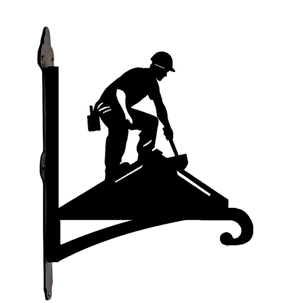 Roofer construction worker metal hanging basket bracket mounted on outdoor wall for plant decoration