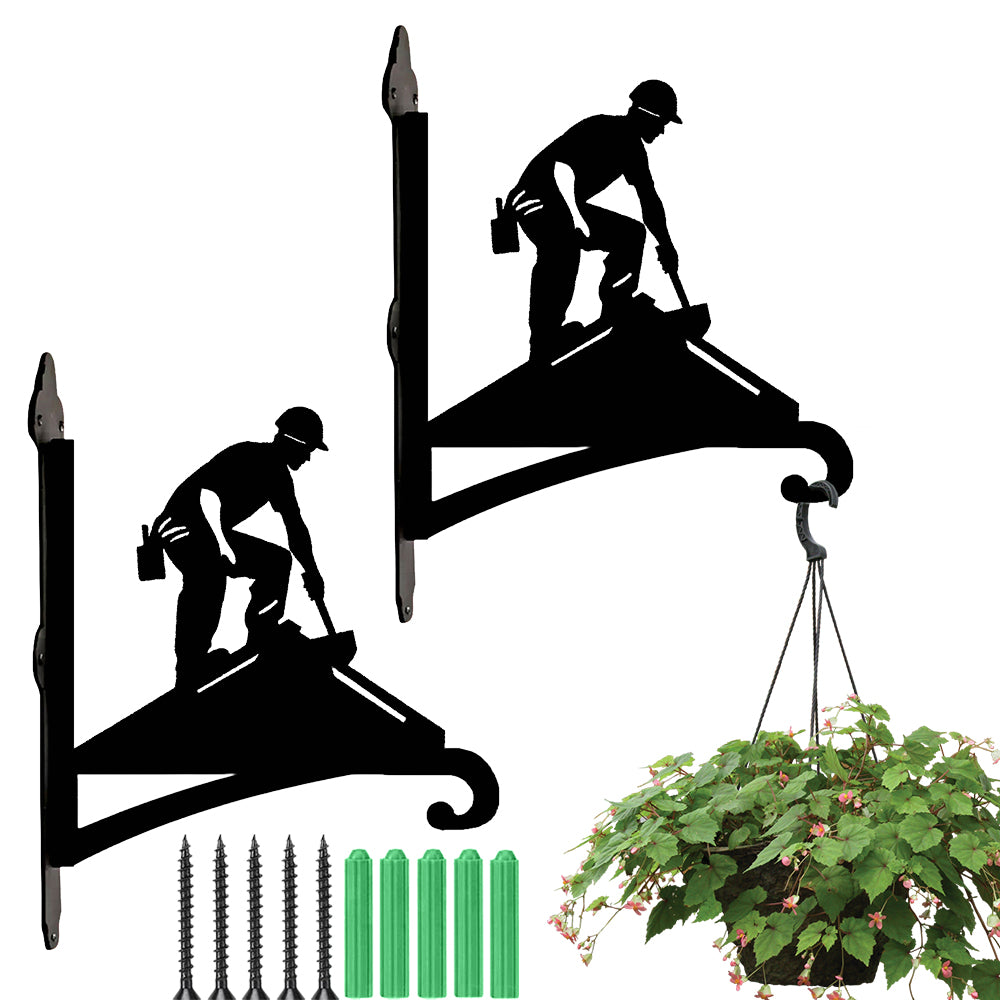 Roofer construction worker metal hanging basket bracket mounted on outdoor wall for plant decoration