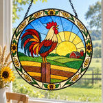 Rooster crowing stained glass suncatcher window hanging, suitable for home and garden decoration