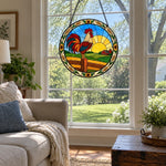 Rooster crowing stained glass suncatcher window hanging, suitable for home and garden decoration