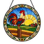 Rooster crowing stained glass suncatcher window hanging, suitable for home and garden decoration