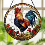 Rooster country floral stained glass suncatcher window hanging, suitable for home and garden decoration