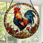 Rooster country floral stained glass suncatcher window hanging, suitable for home and garden decoration