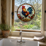 Rooster country floral stained glass suncatcher window hanging, suitable for home and garden decoration