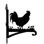 Rooster metal hanging basket bracket mounted on outdoor wall for plant decoration