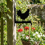 Rooster metal hanging basket bracket mounted on outdoor wall for plant decoration