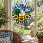 Rooster in field stained glass suncatcher window hanging, suitable for home and garden decoration