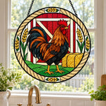 Rooster stained glass suncatcher window hanging, suitable for home and garden decoration