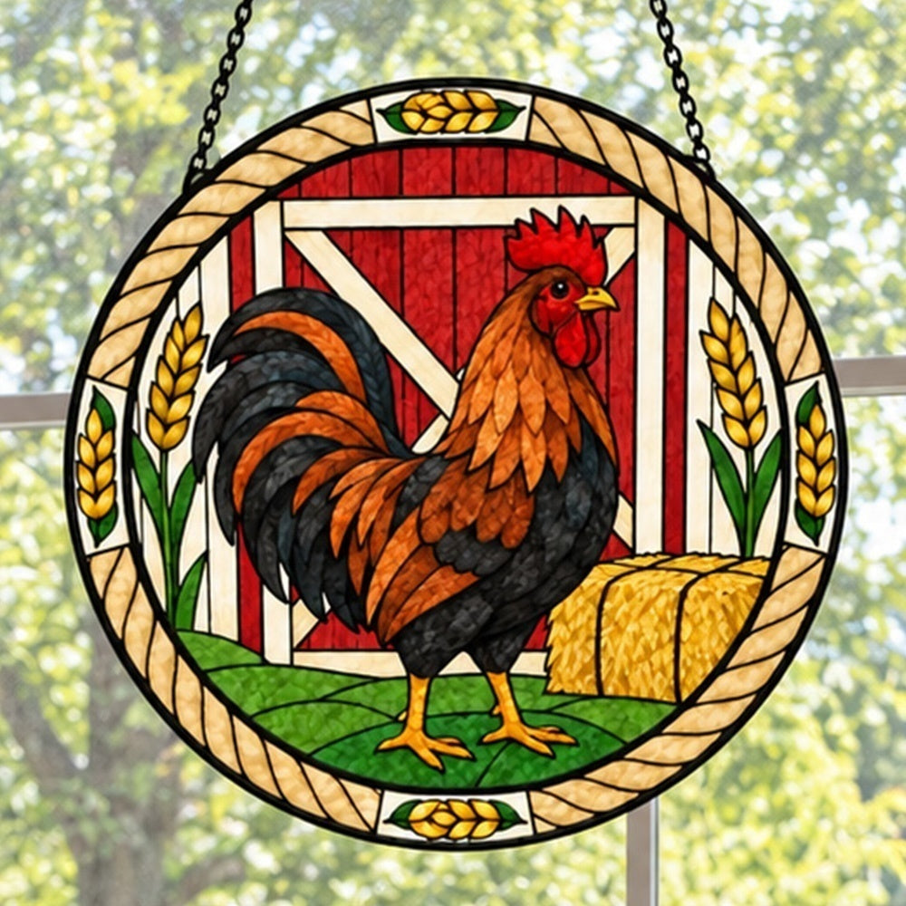 Rooster stained glass suncatcher window hanging, suitable for home and garden decoration
