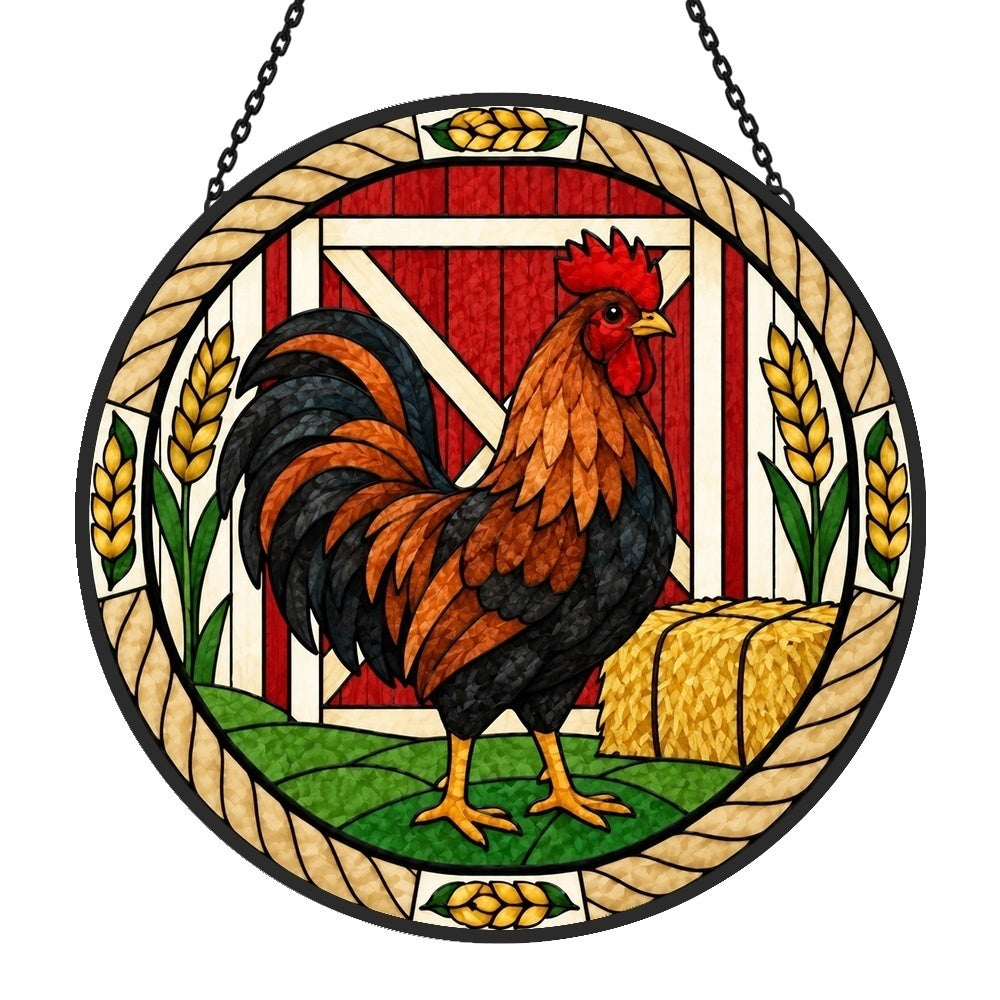 Rooster stained glass suncatcher window hanging, suitable for home and garden decoration