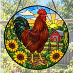 Rooster stained glass suncatcher window hanging, suitable for home and garden decoration