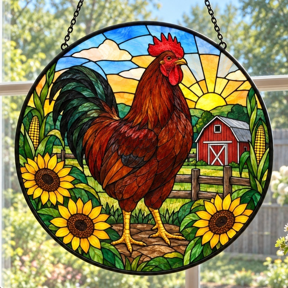 Rooster stained glass suncatcher window hanging, suitable for home and garden decoration