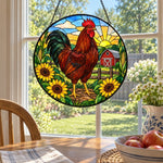 Rooster stained glass suncatcher window hanging, suitable for home and garden decoration