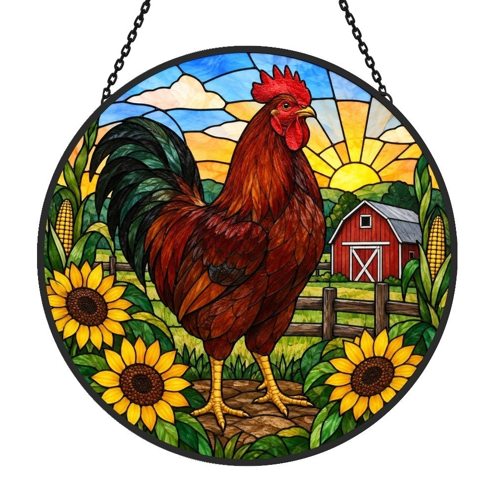 Rooster stained glass suncatcher window hanging, suitable for home and garden decoration
