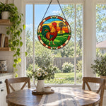 Rooster stained glass suncatcher window hanging, suitable for home and garden decoration