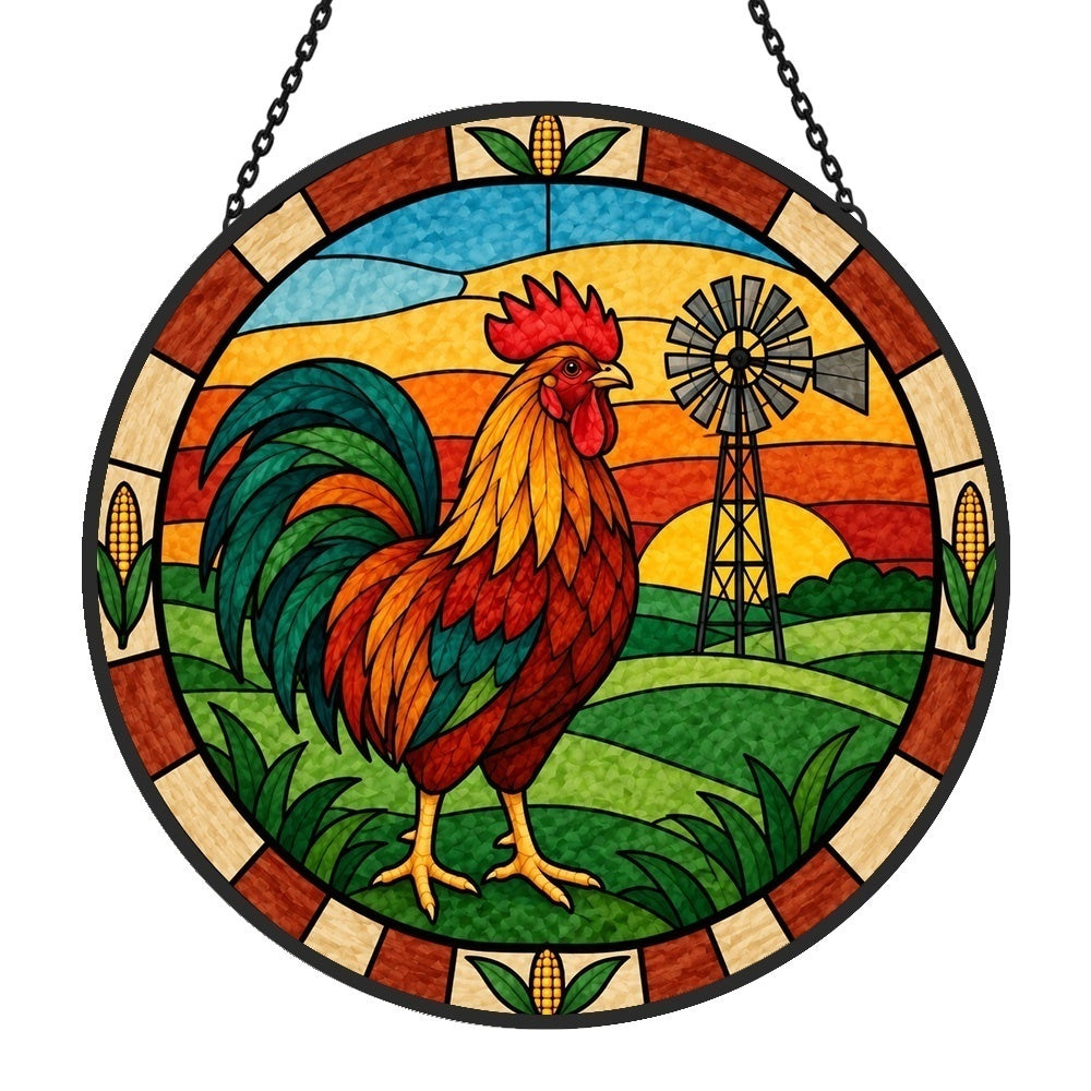 Rooster stained glass suncatcher window hanging, suitable for home and garden decoration