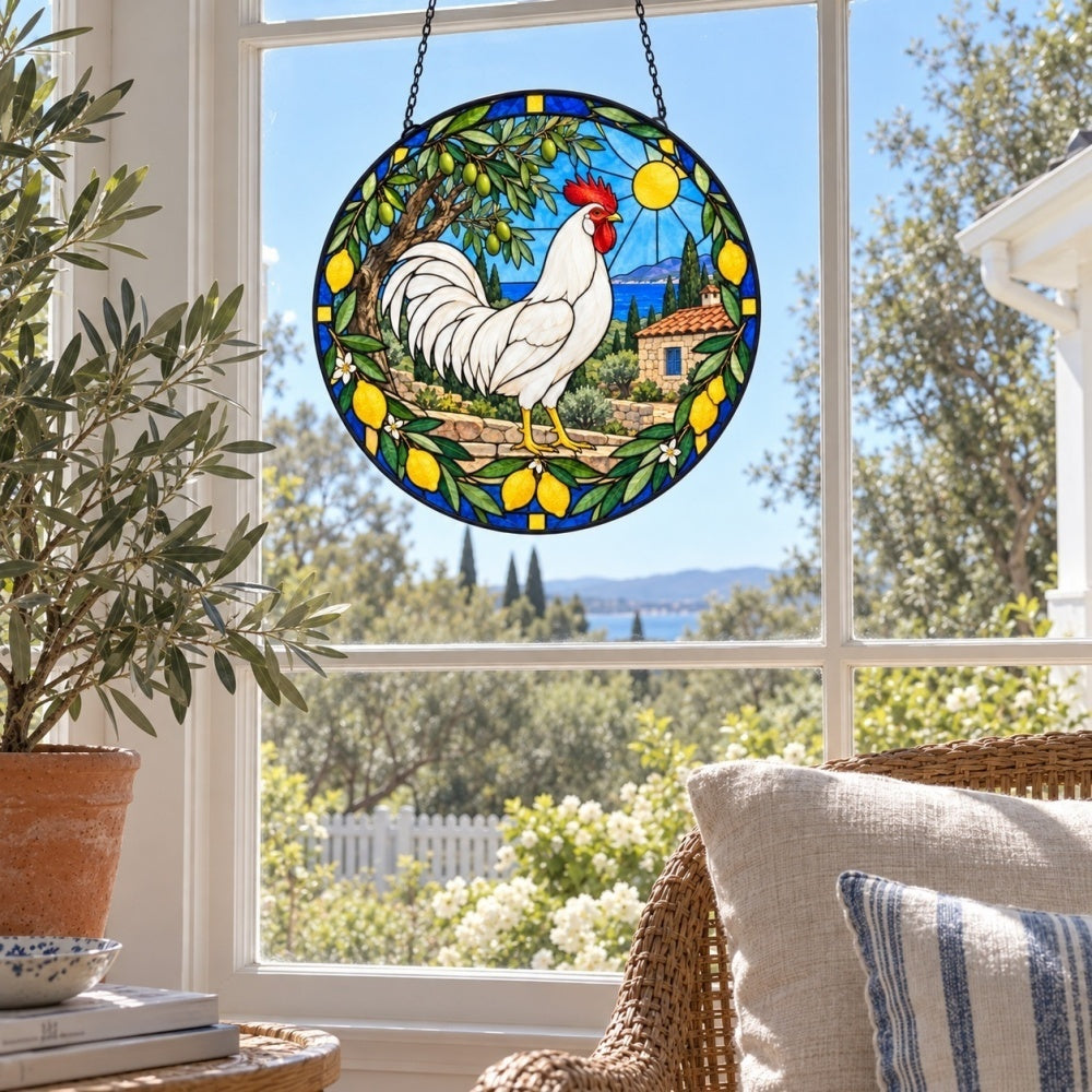 Rooster stained glass suncatcher window hanging, suitable for home and garden decoration