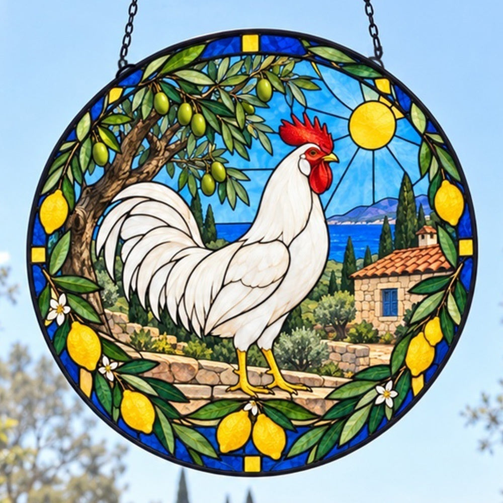 Rooster stained glass suncatcher window hanging, suitable for home and garden decoration