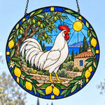 Rooster stained glass suncatcher window hanging, suitable for home and garden decoration
