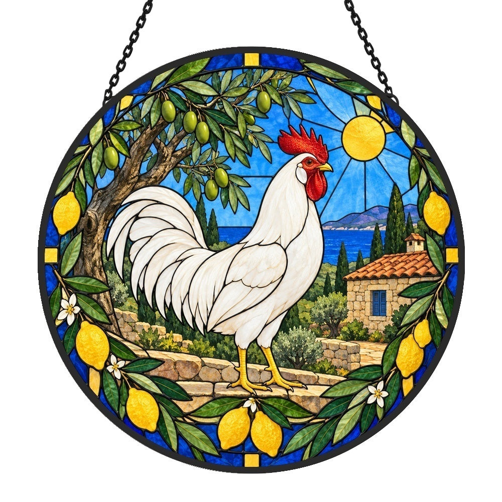 Rooster stained glass suncatcher window hanging, suitable for home and garden decoration