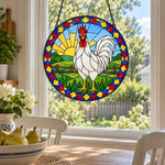 Rooster stained glass suncatcher window hanging, suitable for home and garden decoration