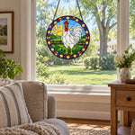Rooster stained glass suncatcher window hanging, suitable for home and garden decoration