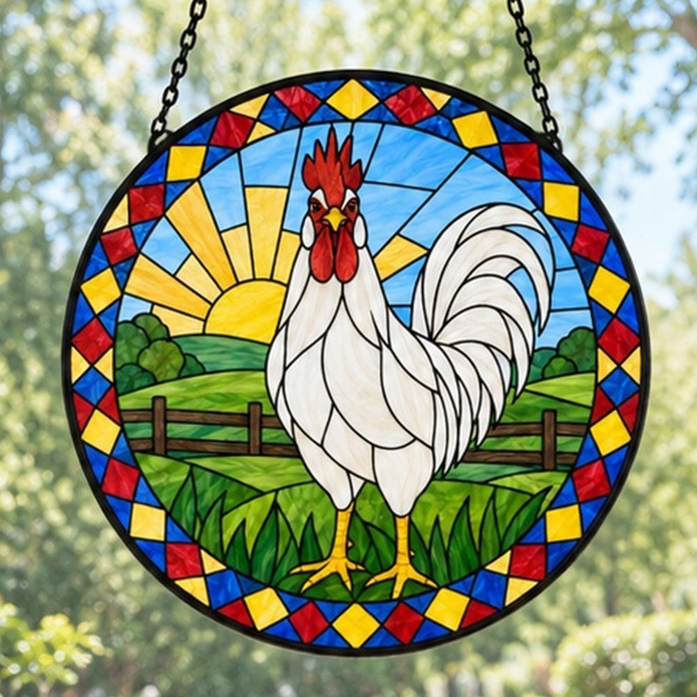 Rooster stained glass suncatcher window hanging, suitable for home and garden decoration
