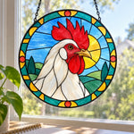 Rooster stained glass suncatcher window hanging, suitable for home and garden decoration