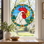 Rooster stained glass suncatcher window hanging, suitable for home and garden decoration