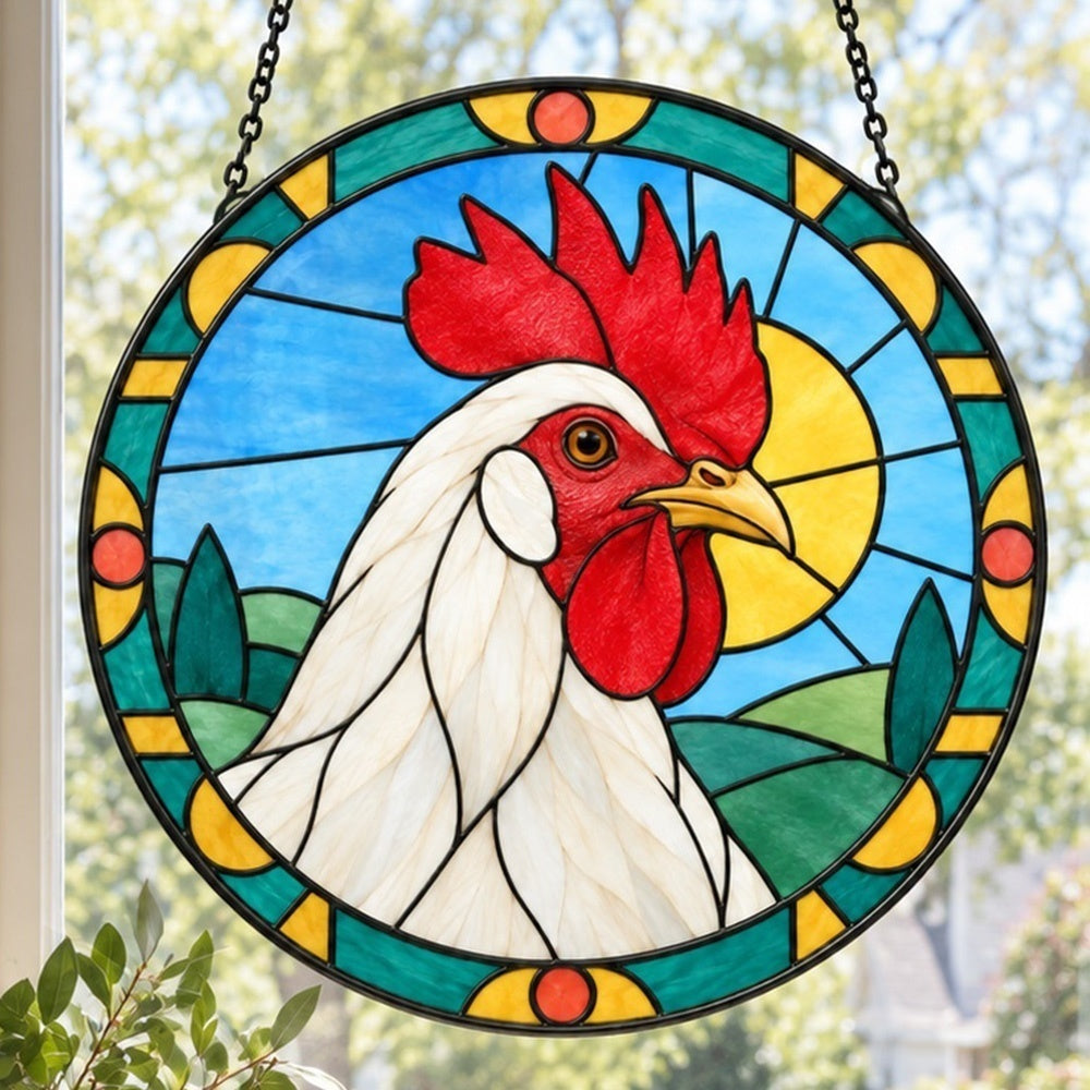Rooster stained glass suncatcher window hanging, suitable for home and garden decoration
